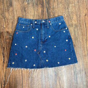 Madewell Floral Embroidery Denim Miniskirt Rigid Denim A-Line